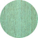 Round Machine Washable Abstract Turquoise Contemporary Area Rugs, wshcon1870turq