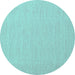 Round Machine Washable Abstract Turquoise Contemporary Area Rugs, wshcon1871turq