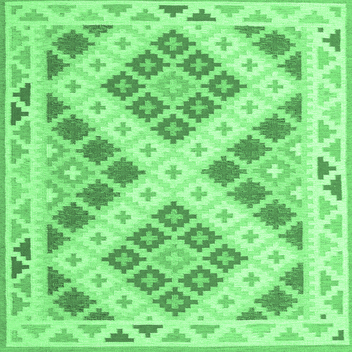 Square Machine Washable Southwestern Emerald Green Country Area Rugs, wshcon1873emgrn