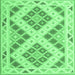 Square Machine Washable Southwestern Emerald Green Country Area Rugs, wshcon1873emgrn