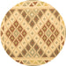 Round Southwestern Brown Country Rug, con1873brn