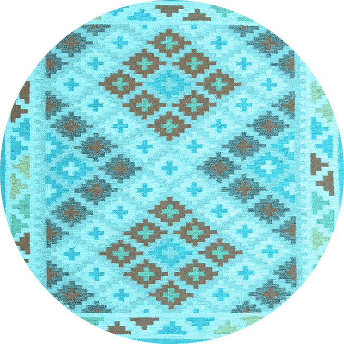 Round Machine Washable Southwestern Light Blue Country Rug, wshcon1873lblu
