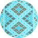 Round Machine Washable Southwestern Light Blue Country Rug, wshcon1873lblu