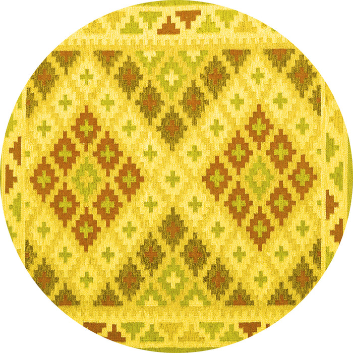 Round Machine Washable Southwestern Yellow Country Rug, wshcon1873yw