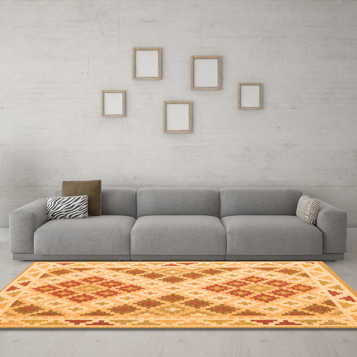 Machine Washable Southwestern Orange Country Area Rugs in a Living Room, wshcon1873org