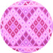 Round Machine Washable Southwestern Pink Country Rug, wshcon1873pnk