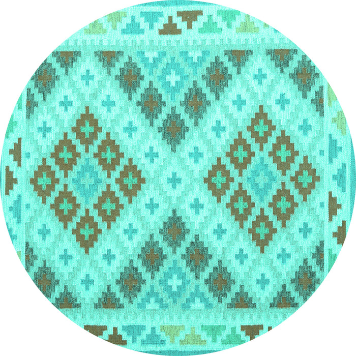 Round Machine Washable Southwestern Turquoise Country Area Rugs, wshcon1873turq