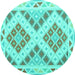 Round Machine Washable Southwestern Turquoise Country Area Rugs, wshcon1873turq