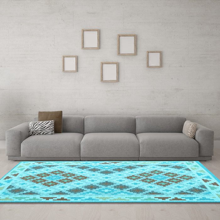 Machine Washable Southwestern Light Blue Country Rug in a Living Room, wshcon1873lblu