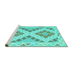 Sideview of Machine Washable Southwestern Turquoise Country Area Rugs, wshcon1873turq