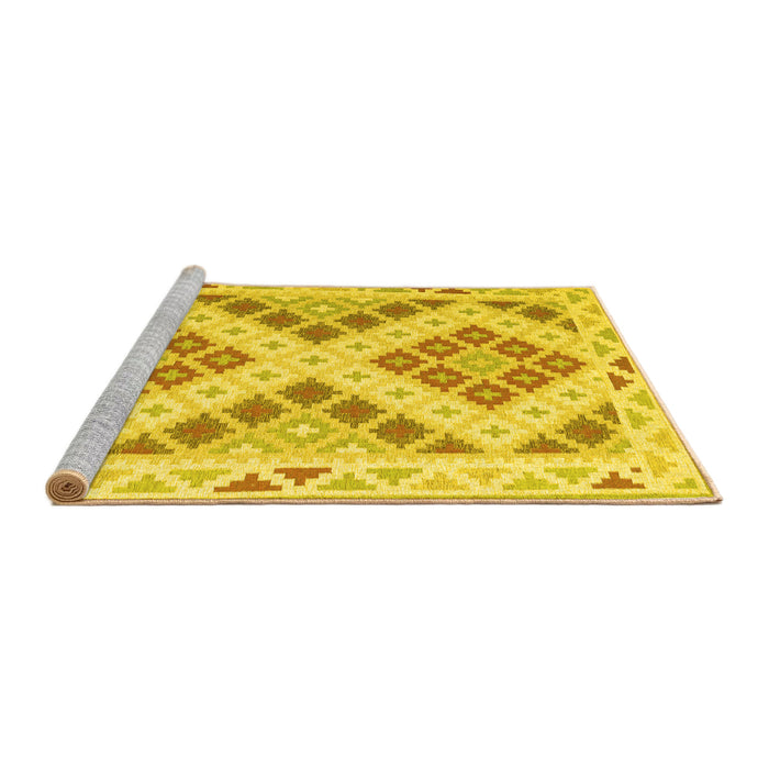 Sideview of Machine Washable Southwestern Yellow Country Rug, wshcon1873yw