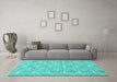 Machine Washable Abstract Turquoise Contemporary Area Rugs in a Living Room,, wshcon1874turq