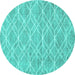 Round Machine Washable Abstract Turquoise Contemporary Area Rugs, wshcon1874turq