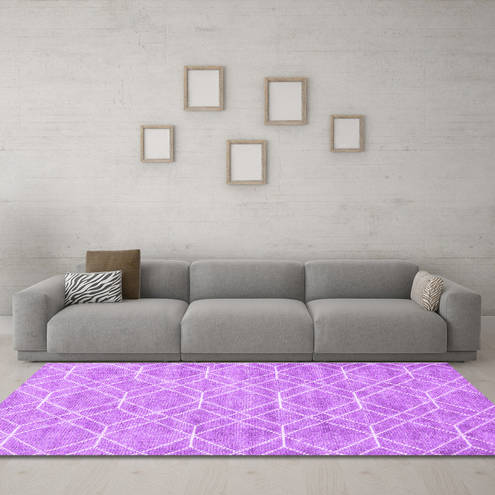 Machine Washable Abstract Purple Contemporary Area Rugs in a Living Room, wshcon1874pur