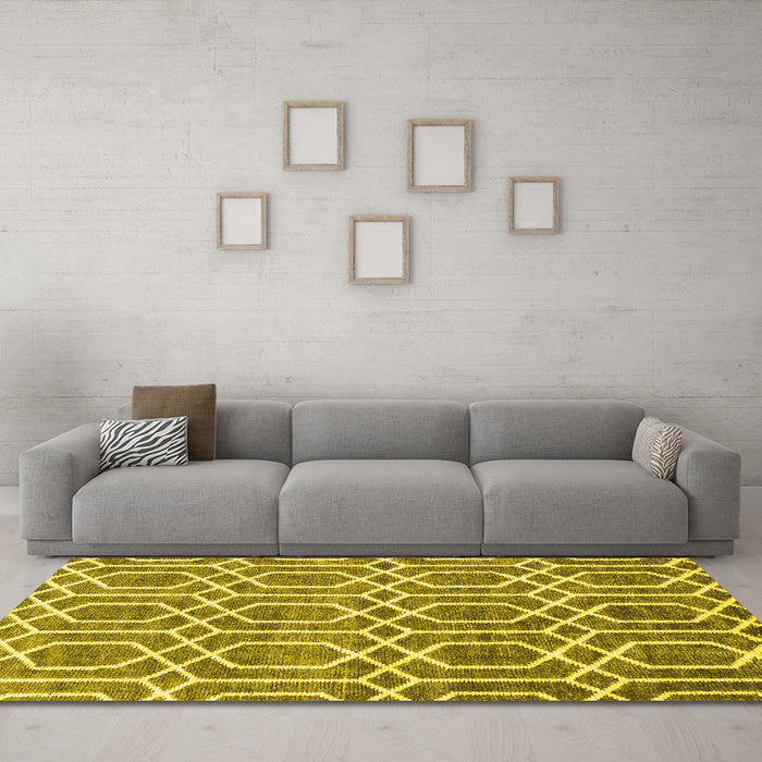 Machine Washable Abstract Yellow Contemporary Rug in a Living Room, wshcon1875yw