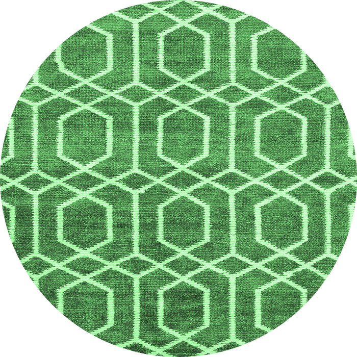 Round Machine Washable Abstract Emerald Green Contemporary Area Rugs, wshcon1875emgrn