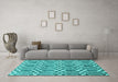 Machine Washable Abstract Turquoise Contemporary Area Rugs in a Living Room,, wshcon1875turq