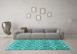 Machine Washable Abstract Turquoise Contemporary Area Rugs in a Living Room,, wshcon1875turq