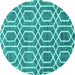 Round Machine Washable Abstract Turquoise Contemporary Area Rugs, wshcon1875turq