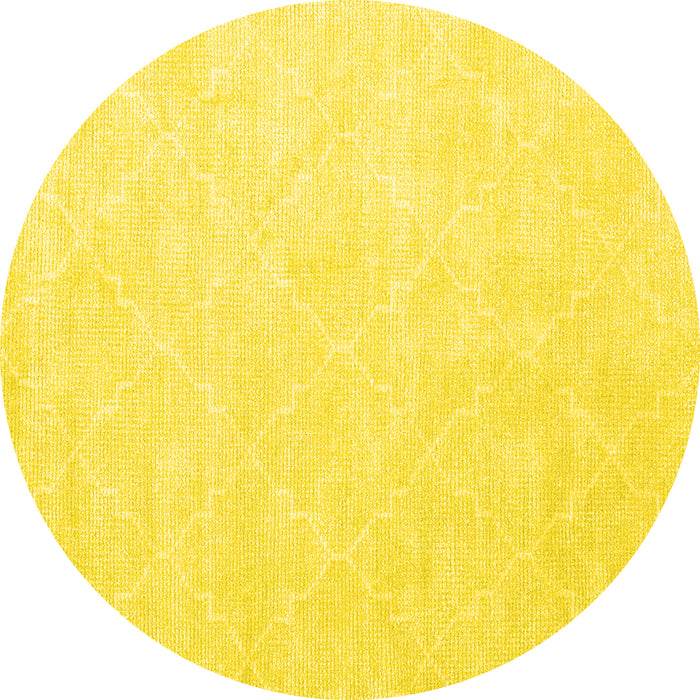 Round Machine Washable Abstract Yellow Contemporary Rug, wshcon1876yw