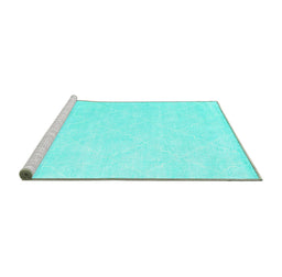 Sideview of Machine Washable Abstract Turquoise Contemporary Area Rugs, wshcon1876turq