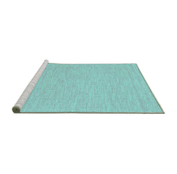 Sideview of Machine Washable Abstract Turquoise Contemporary Area Rugs, wshcon1877turq