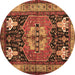 Round Abstract Brown Contemporary Rug, con1878brn