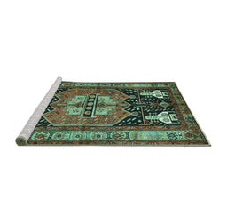 Sideview of Machine Washable Abstract Turquoise Contemporary Area Rugs, wshcon1878turq