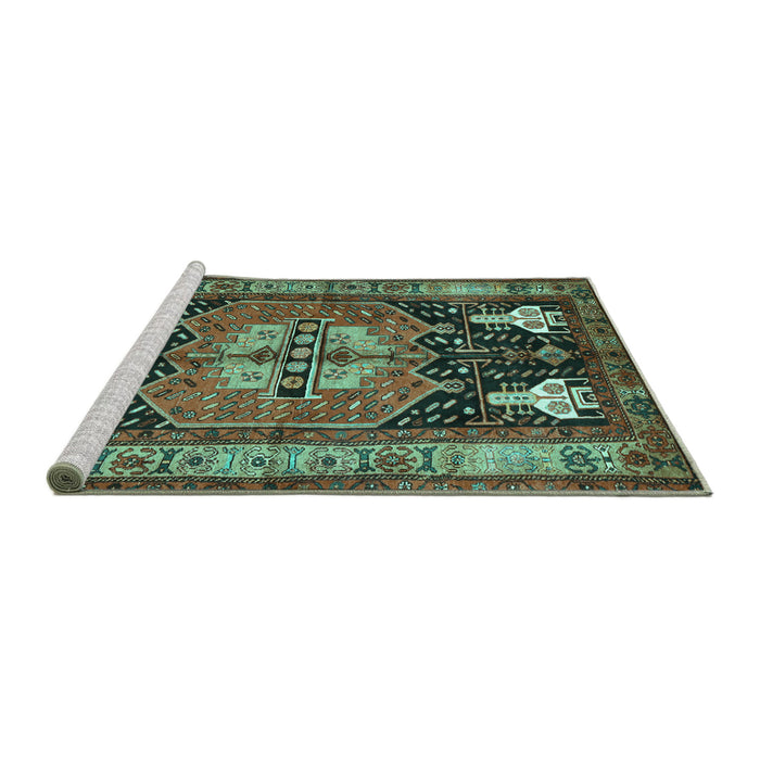 Sideview of Machine Washable Abstract Turquoise Contemporary Area Rugs, wshcon1878turq