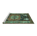 Sideview of Machine Washable Abstract Turquoise Contemporary Area Rugs, wshcon1878turq