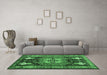 Machine Washable Abstract Emerald Green Contemporary Area Rugs in a Living Room,, wshcon1878emgrn