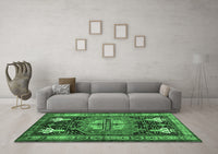 Machine Washable Abstract Emerald Green Contemporary Rug, wshcon1878emgrn
