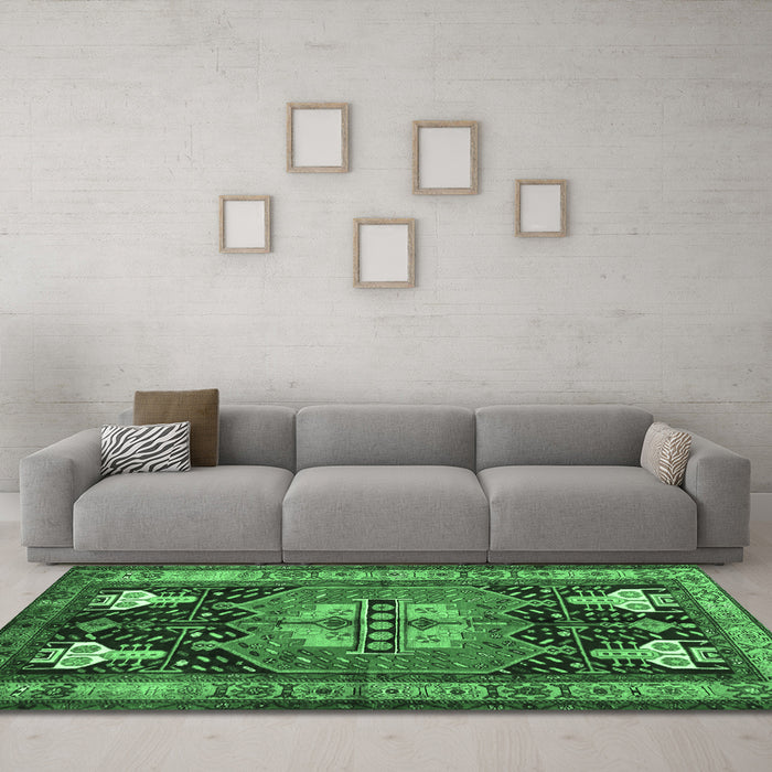 Machine Washable Abstract Emerald Green Contemporary Area Rugs in a Living Room,, wshcon1878emgrn