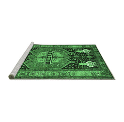 Sideview of Machine Washable Abstract Emerald Green Contemporary Area Rugs, wshcon1878emgrn