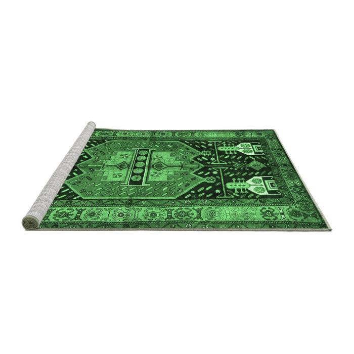 Sideview of Machine Washable Abstract Emerald Green Contemporary Area Rugs, wshcon1878emgrn
