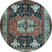 Round Abstract Light Blue Contemporary Rug, con1878lblu