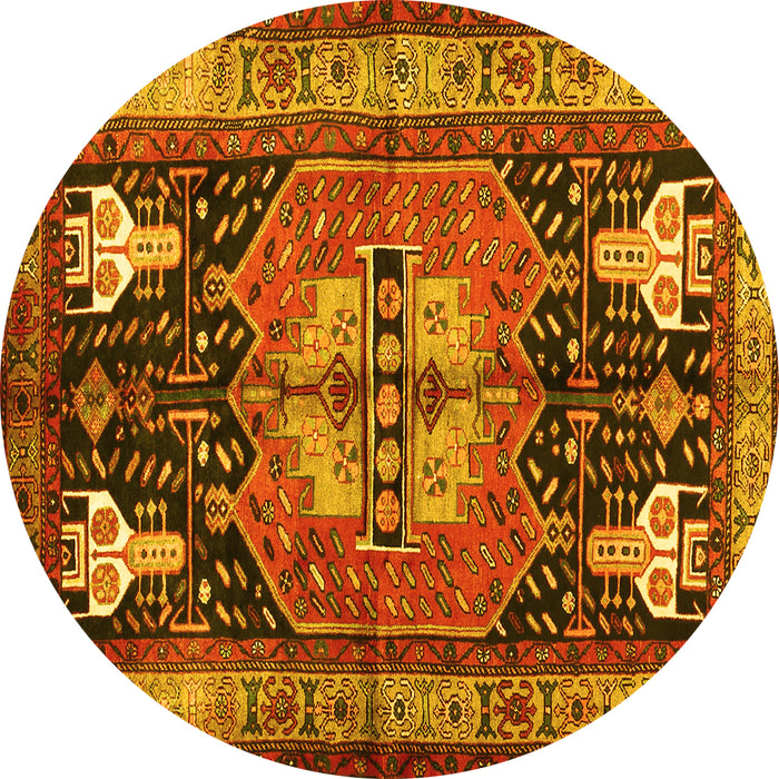 Round Abstract Yellow Contemporary Rug, con1878yw