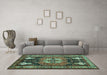 Machine Washable Abstract Turquoise Contemporary Area Rugs in a Living Room,, wshcon1878turq