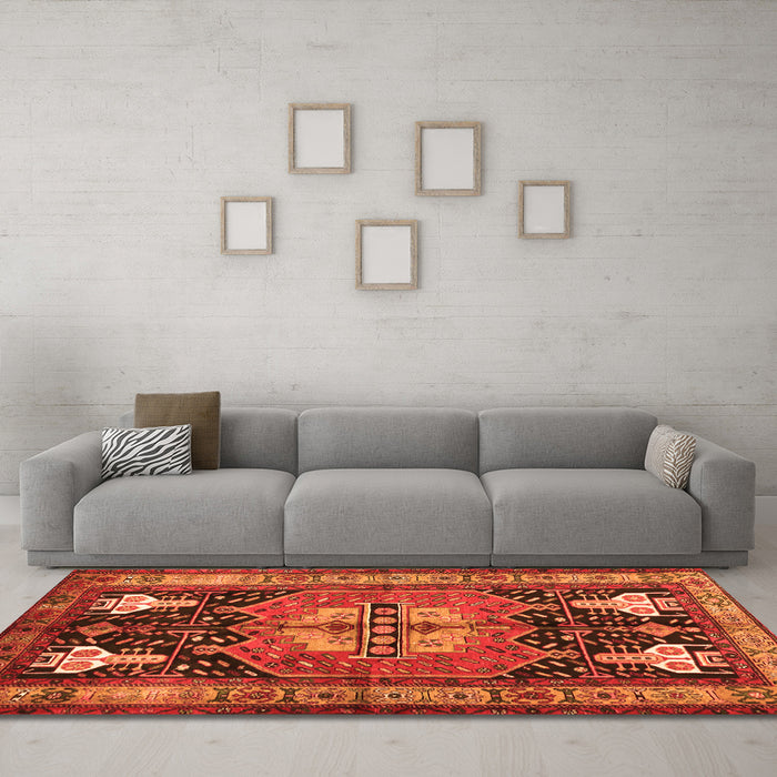 Machine Washable Abstract Orange Contemporary Area Rugs in a Living Room, wshcon1878org