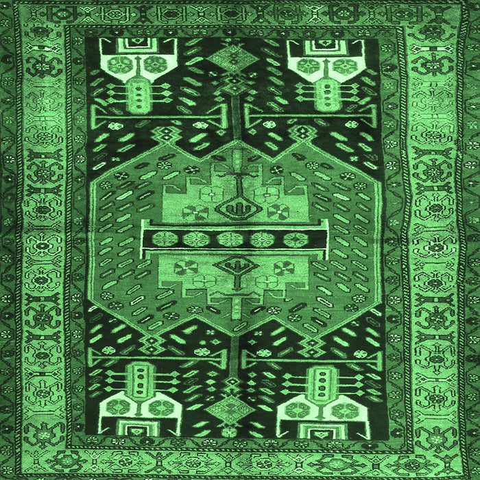 Square Machine Washable Abstract Emerald Green Contemporary Area Rugs, wshcon1878emgrn