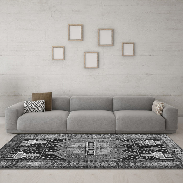 Machine Washable Abstract Gray Contemporary Rug in a Living Room,, wshcon1878gry