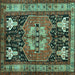 Square Machine Washable Abstract Turquoise Contemporary Area Rugs, wshcon1878turq
