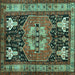 Square Abstract Turquoise Contemporary Rug, con1878turq