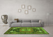 Machine Washable Abstract Green Contemporary Area Rugs in a Living Room,, wshcon1878grn