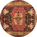 Round Machine Washable Abstract Brown Contemporary Rug, wshcon1878brn
