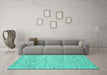 Machine Washable Abstract Turquoise Contemporary Area Rugs in a Living Room,, wshcon1879turq