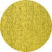 Round Machine Washable Abstract Yellow Contemporary Rug, wshcon1879yw