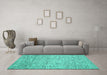 Machine Washable Abstract Turquoise Contemporary Area Rugs in a Living Room,, wshcon1880turq