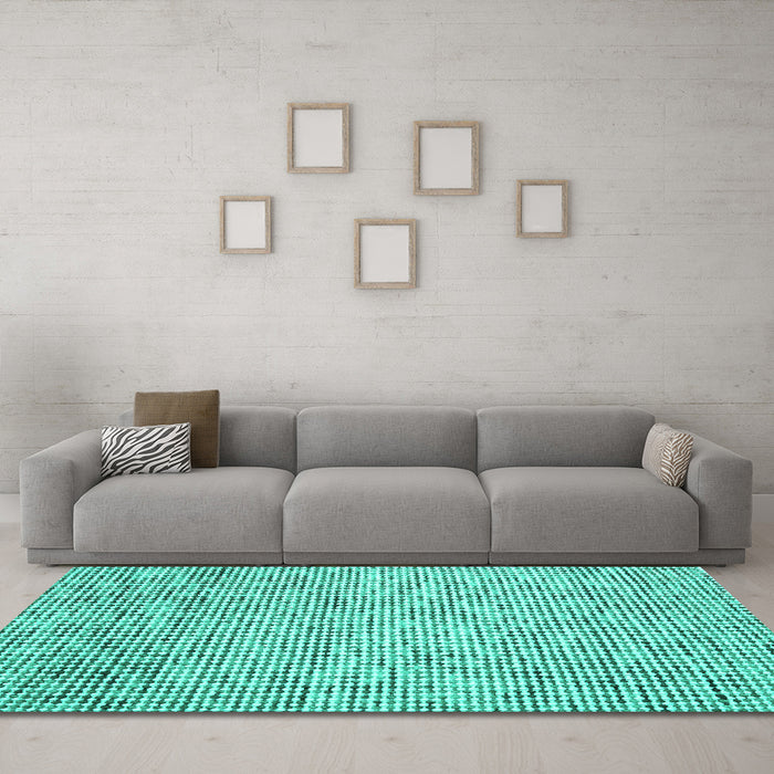 Machine Washable Abstract Turquoise Contemporary Area Rugs in a Living Room,, wshcon1880turq