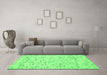 Machine Washable Abstract Green Contemporary Area Rugs in a Living Room,, wshcon1881grn